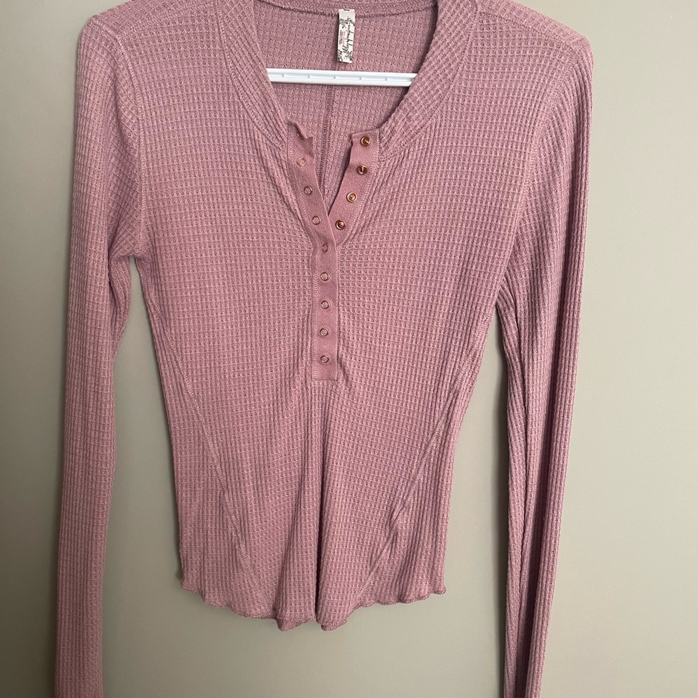 Women's Pink Long Sleeve Henley Top